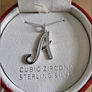 Cubic Zirconia Sterling Silver Initial A Necklace